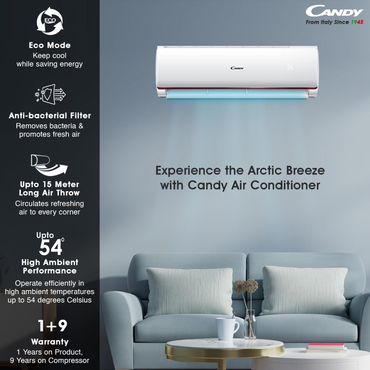 Candy 1 Ton 3 Star Split AC(5 in 1 Convertible,100% Copper,Aqua Clean, Inverter Technology, 3450 W, CS12P3W-INV) - Image 6