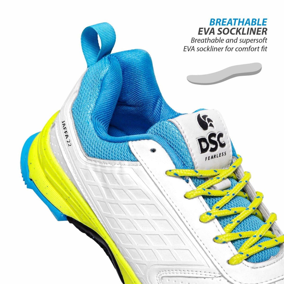 DSC Jaffa 22 Cricket Shoes for Men and Boys UK-10 White/Lime-Yellow - Image 4