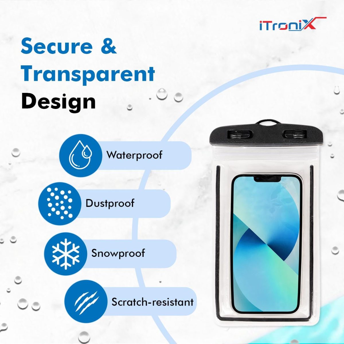 iTronix Waterproof Mobile Pouch Cover for All Mobiles, Cellphone Dry Bag Compatible for iPhone, Samsung, Mi, Redmi, Oppo, VIVO, All Other Smartphones up to 6.5 inches (Black) - Image 2