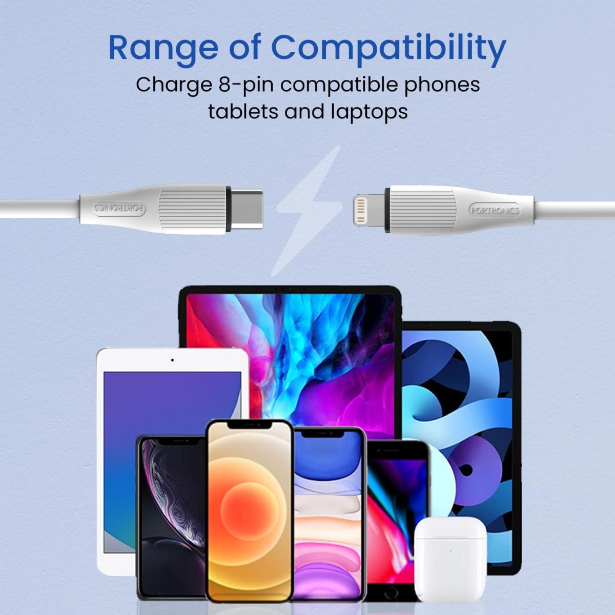 Portronics Silklink 20W Type-C to 8 Pin Fast charging Cable for Lightning Devices,Premium Silicon Cable, 1M (White) - Image 5