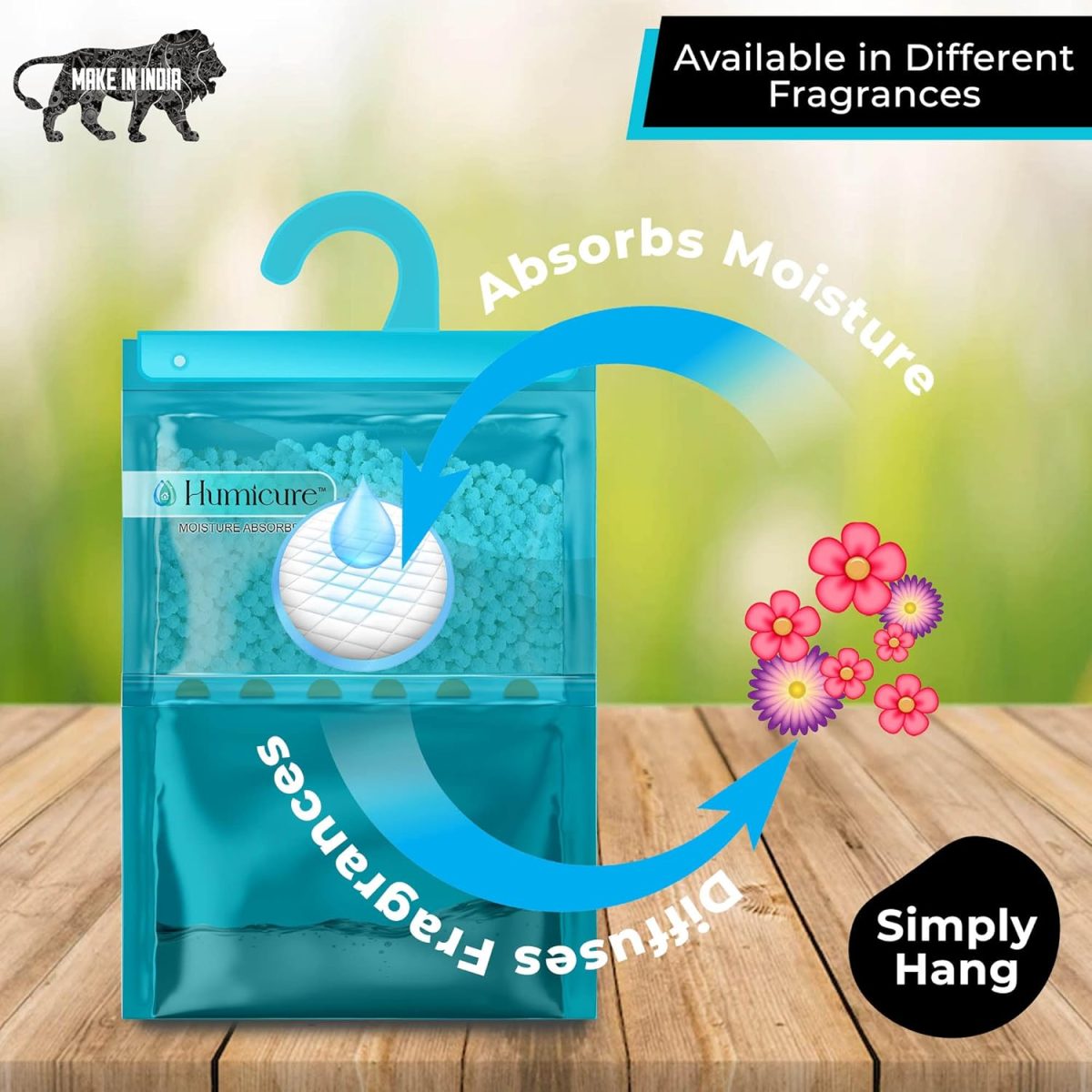 Humicure Moisture Absorber Dehumidifier Hanging Bags with 1 Litre Absorption Capacity for Wardrobe, Bathroom, Kitchen and Bedroom; Prevents Mould & Fungus (Pack of 3, 400gram each, 3 Fragrance Combo) - Image 7