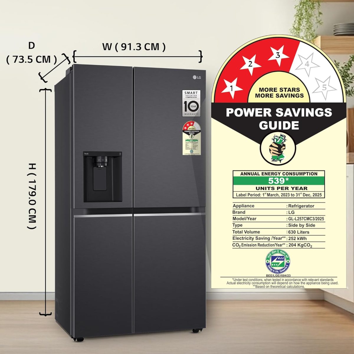 LG 630 L, 3 Star, Frost-Free, Double Door, Door Cooling+, Hygiene Fresh+, Smart Inverter, Wi-Fi Convertible Side By Side Refrigerator with AI ThinQ (GL-L257CMC3, Matt Black, Ice & Water Dispenser) - Image 4