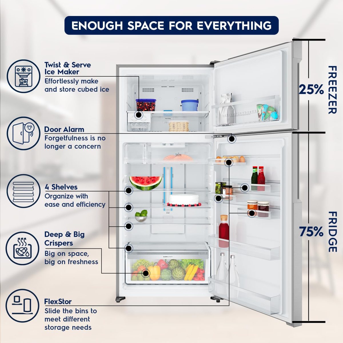 Electrolux 573L Frost Free Inverter Double Door Refrigerator, Top Freezer, TasteLockAuto & TasteGuard Technology, Arctic Silver Steel, UltimateTaste 500, ETE5700C-A - Image 3