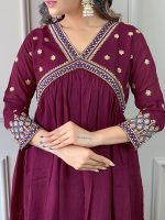 Naixa Women's Vichitra Silk Embroidered A-Line Kurta with Pant and Dupatta Sets (NK-442) - Image 5
