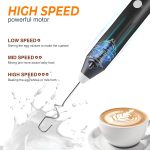 CPENSUS Coffee frother Electric with 3 Whisker & Stand 3-Speed Adjustable 1100mAh Battery Milk Blender Beater Handheld Foam Maker Mixer Gift 11000 RPM Lattes Cappuccino (4 in 1 Black) - Image 3