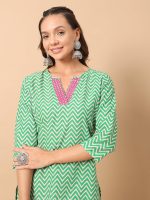 FIORRA Women's Sea Green Cotton Straight Kurta Set - Image 6