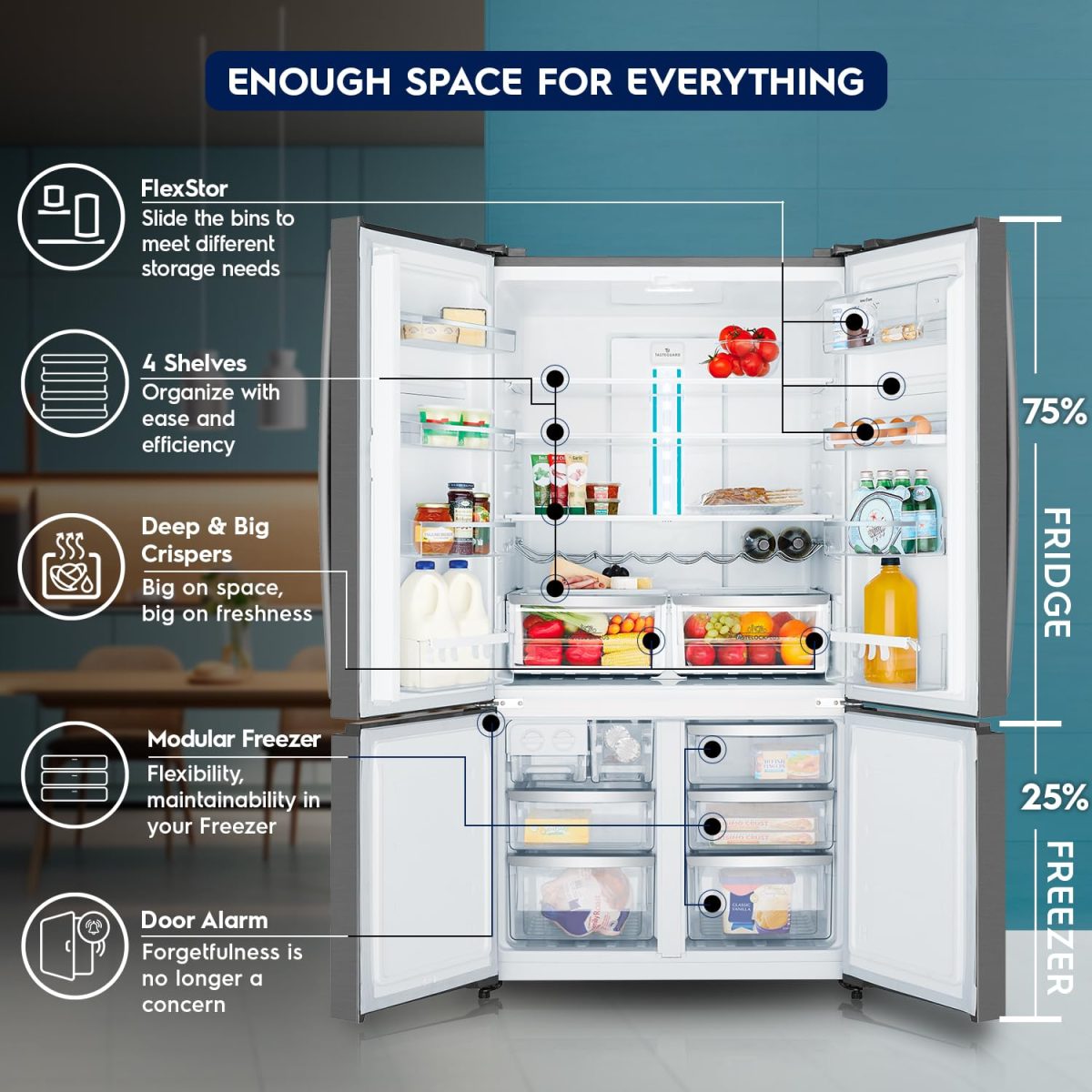 Electrolux 600L Frost Free Inverter French Door Refrigerator, TasteLockPlus Technology, FlexStor, Matte Dark Grey Stainless Steel, UltimateTaste 700, EQE6000A-B - Image 4