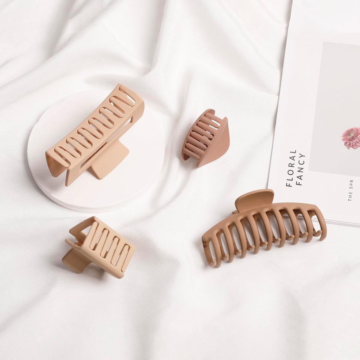 Bakefy-6 Pcs Big Hair Claw Clip,Small Medium Large for Women Thin Thick Long Hair Curls,Girl Matte Butterfly Banana Clips,Strong Clamp,Milk Coffee Color Hair Accessories 6 pattern claw - Image 4