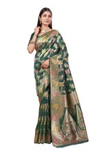 Sugathari Women's Rama Green kanjivaram banarasi silk saree for Patola festival Wedding silk with rich pallu Design sarees for women with blouse piece (San JM)