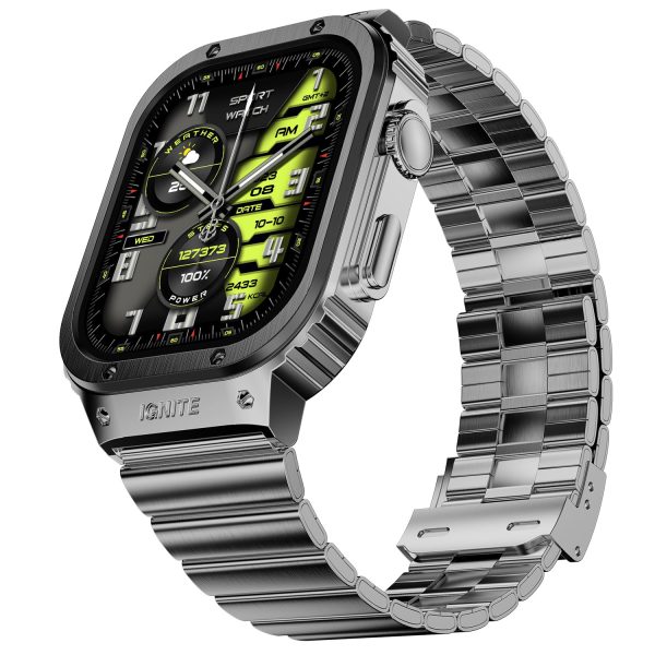 Fire-Boltt Maverick Smartwatch 51.308mm (2.02 inch) IPS Display, Luxury Stainless Steel Look, 320x385 Pixel Resolution, Bluetooth Calling, Voice Assistant (Black Silver)