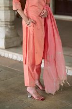 VredeVogel Women's Viscose Rayon Embroidered Kurta with Pant & Chanderi Silk Dupatta Set - Image 6