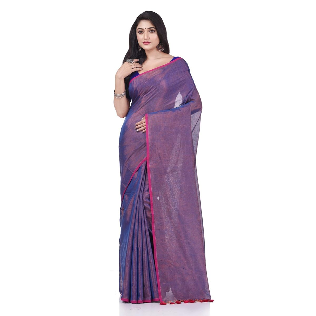 dB DESH BIDESH Women`s Bengal MayurKonthi Color Changer Tissue Pure Handloom Cotton Saree With Blouse Piece - Image 8