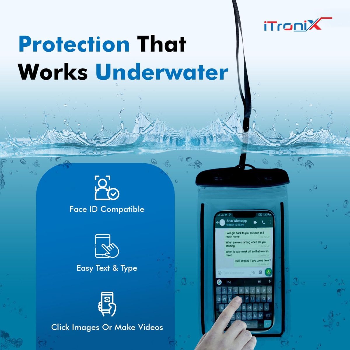 iTronix Waterproof Mobile Pouch Cover for All Mobiles, Cellphone Dry Bag Compatible for iPhone, Samsung, Mi, Redmi, Oppo, VIVO, All Other Smartphones up to 6.5 inches (Black) - Image 4