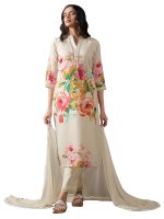 INDO ERA Women's Linen Printed Straight Kurta and Pant with Dupatta Set(KH9OW7981)
