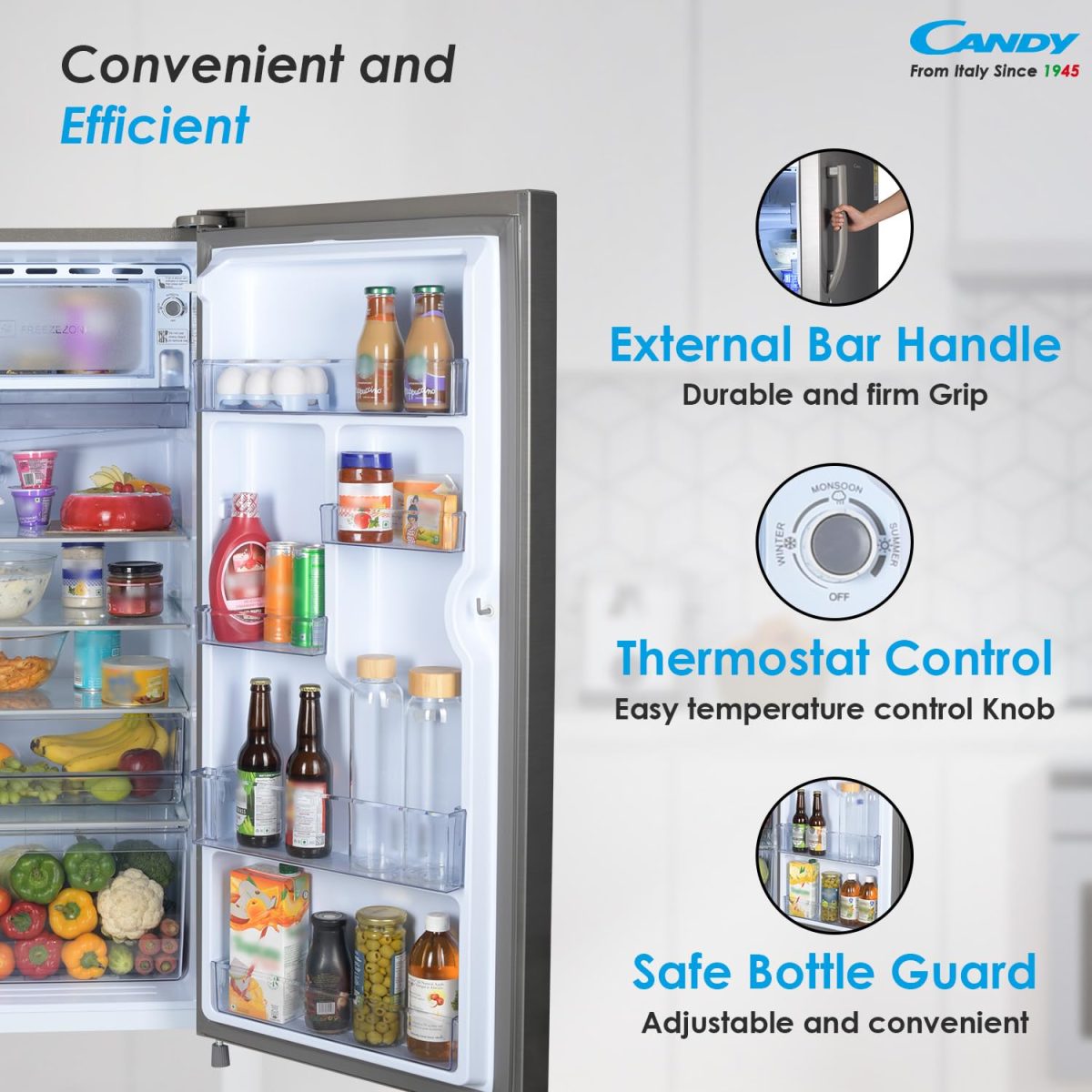 Candy 190 L Direct Cool Single Door 5 Star Energy Efficient Refrigerator with Toughened glass shelve - Image 5