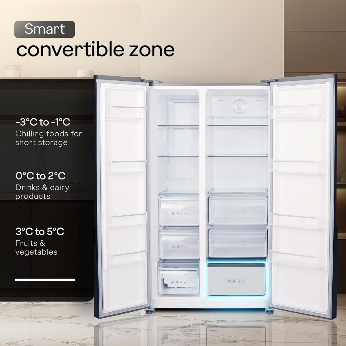 Godrej 600 L 3 Star, 1+2 Years Additional Warranty, Smart convertible Zones with Digital Touch Panel, Frost Free Inverter Side By Side Refrigerator(2025 Model, RS EONVELVET 646C RIT OP RS, Opera Rose) - Image 4