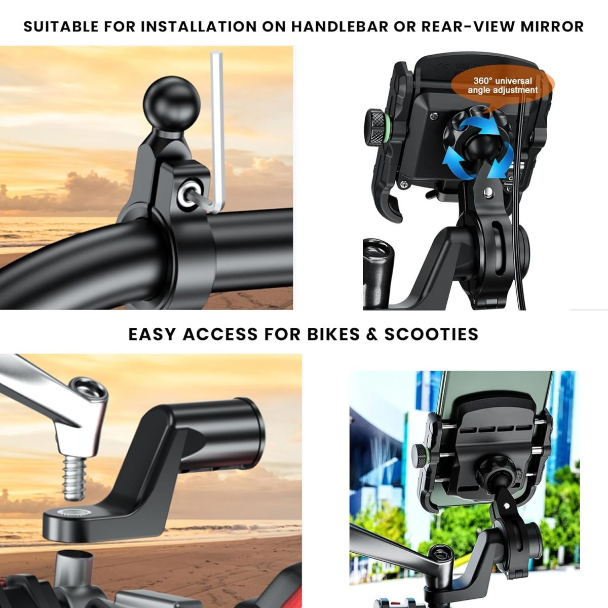 GRAND PITSTOP Mobile Holder for Bikes | (Black - Jaw Grip 360° Rotation) | Aluminium Phone Mount for Motorcycle, Bicycle, Scooter | GPS Navigation Support | Anti-Slip Clamp | Sturdy Build - Image 3