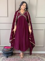 Naixa Women's Vichitra Silk Embroidered A-Line Kurta with Pant and Dupatta Sets (NK-442) - Image 8