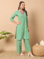 FIORRA Women's Sea Green Cotton Straight Kurta Set - Image 2