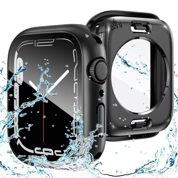 Vemigon Waterproof Case for Apple Watch Series 9 8 7 with Tempered Glass Screen Protector 45mm, Full Coverage Hard PC Bumper Back Frame, Protective Cover for iWatch - (45mm Black)