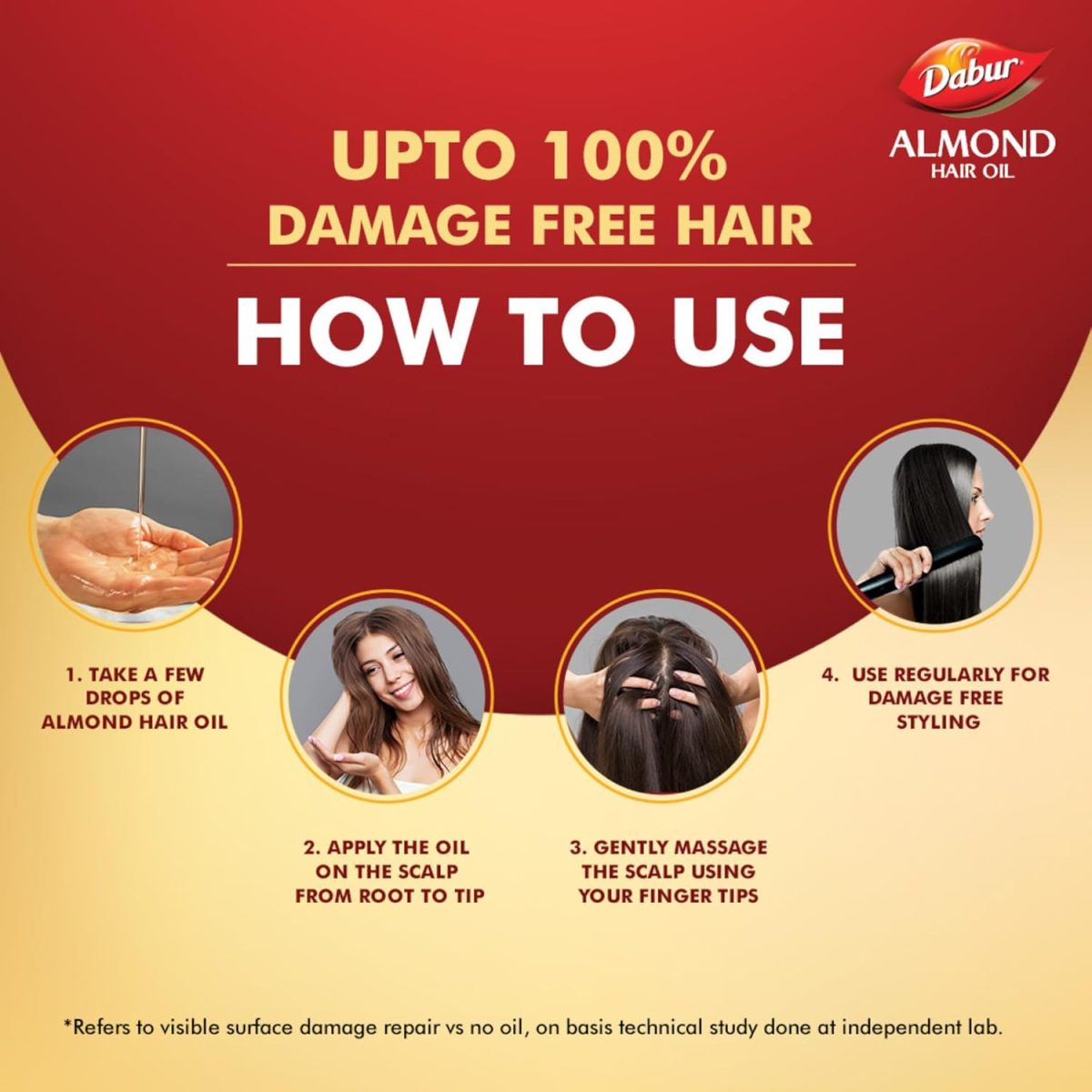 Dabur Almond Hair Oil - 500ml | Provides Damage Protection | Non Sticky Formula | For Soft & Shiny Hair | With Almonds, Keratin Protein, Soya Protein & 10X Vitamin E - Image 7