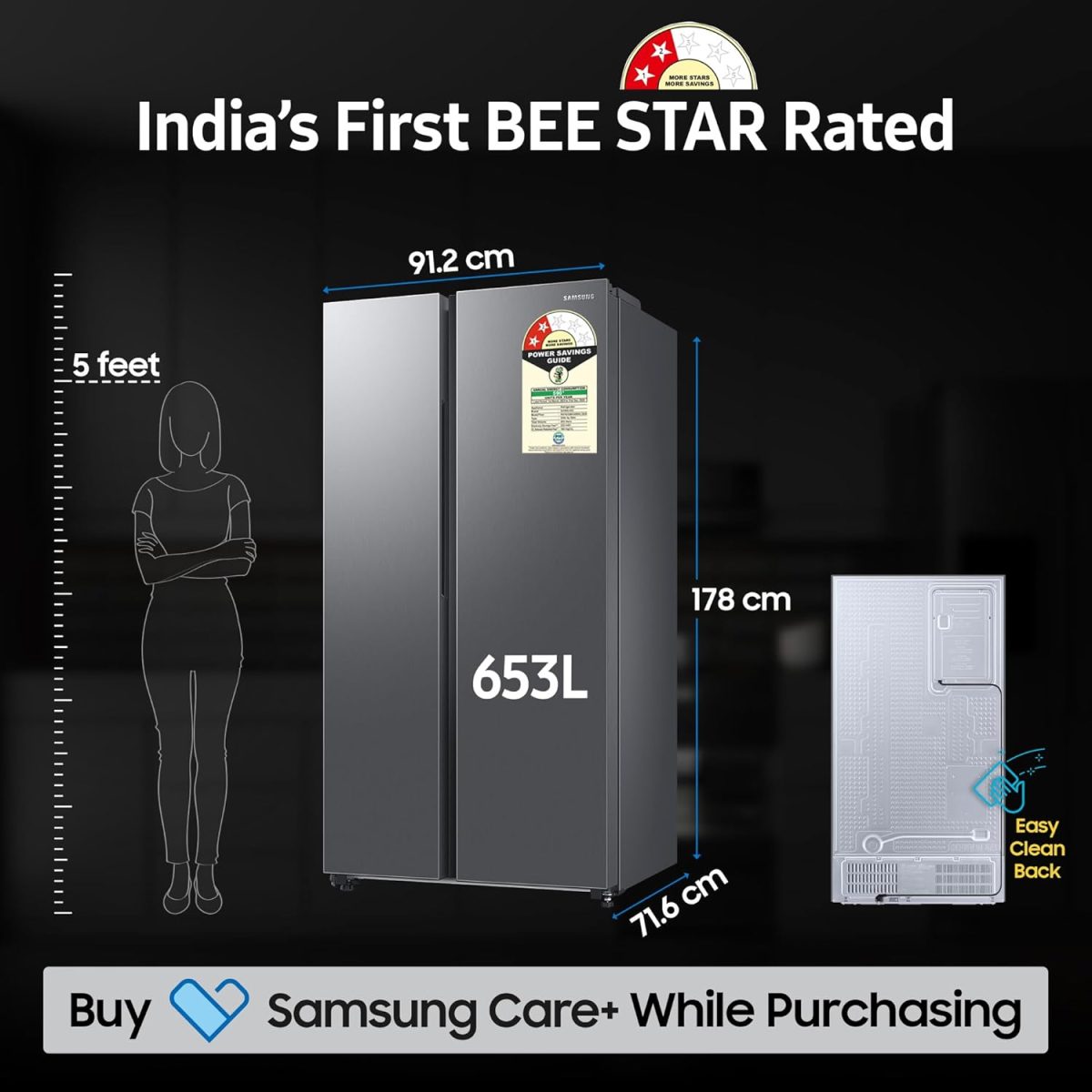 Samsung 653 L, 2 Star, Frost Free, Double Door, Convertible 5-in-1 Digital Inverter, Side By Side Refrigerator (RS76CG80X0S9HL, Silver, Refined Inox) - Image 5