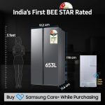Samsung 653 L, 2 Star, Frost Free, Double Door, Convertible 5-in-1 Digital Inverter, Side By Side Refrigerator (RS76CG80X0S9HL, Silver, Refined Inox) - Image 5