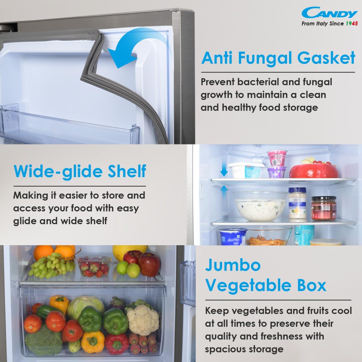 CANDY 190 L 4 Star Direct Cool Single Door Mettalic Finish with Toughened glass shelves & large Refrogerator (Brushline Silver, CSD2004SS) - Image 8