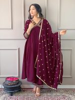 Naixa Women's Vichitra Silk Embroidered A-Line Kurta with Pant and Dupatta Sets (NK-442) - Image 2