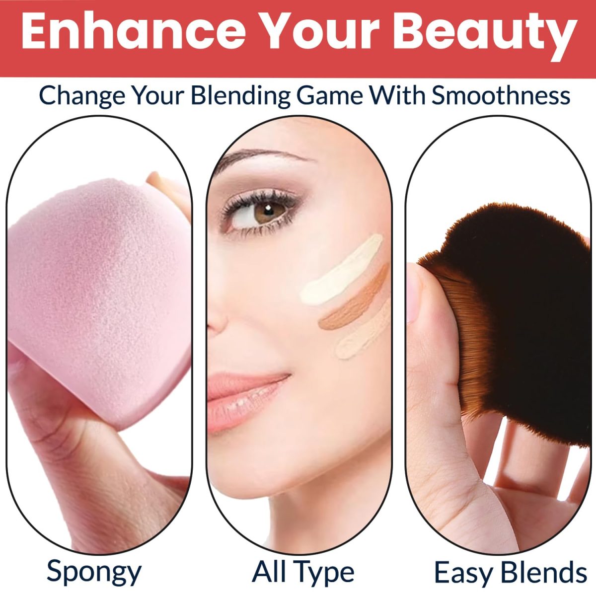 TEMPERIA (4 pcs) Beauty Blender Set & Foundation Brush with Plastic Box - Soft Powder Puff Face Makeup Sponge for Liquid Foundation, Creams, Powders, Wet and Dry Makeup (Random Colors) - Image 6