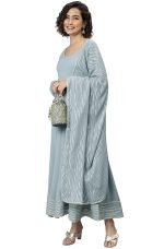 Janasya Women's Grey Poly Georgette Solid Kurta with Dupatta - Image 2