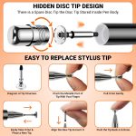 Tukzer Universal Stylus Pen for Smartphone/Tablet/iPad/Pro/Air/iPhone/iOS/Android/All Touch Screens Devices| Fine Point Disc Tip, Lightweight Aluminum Body Magnetic Cap Drawing Writing (Black) - Image 2