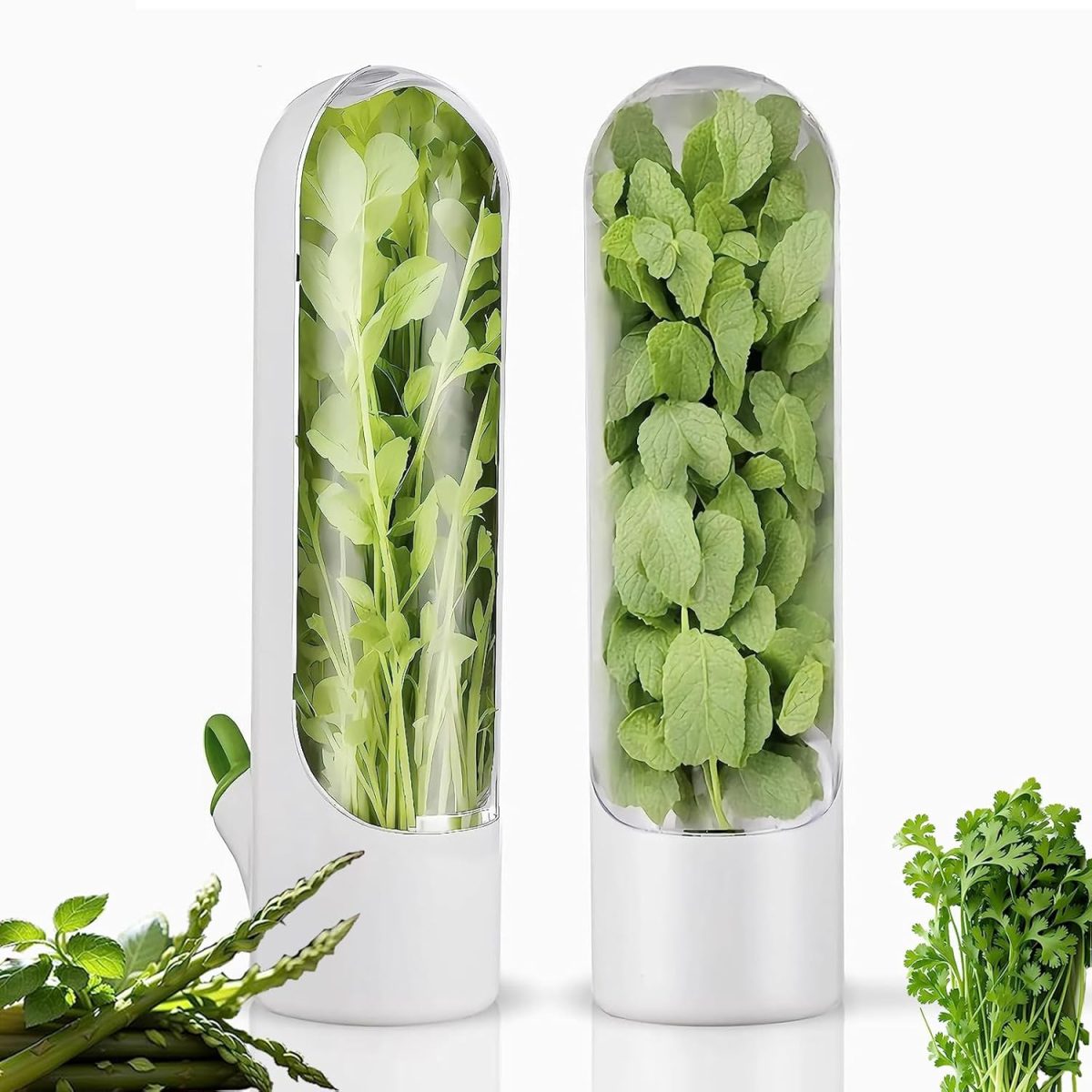 Vamrak Herb Keeper for Refrigerator, Tall Rectangular, 2PCS, 3.35*3.35*10.04inch, Keeps Vegetables Fresh for 2-3 Weeks