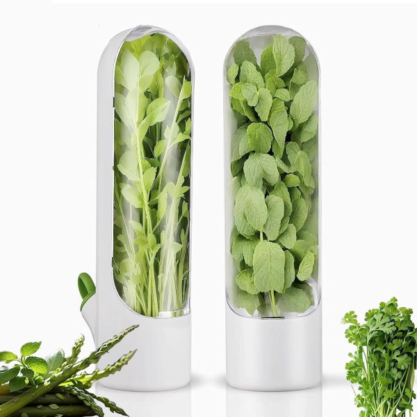Vamrak Herb Keeper for Refrigerator, Tall Rectangular, 2PCS, 3.35*3.35*10.04inch, Keeps Vegetables Fresh for 2-3 Weeks