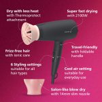 Philips Hair Dryer - Powerful drying with less heat I 6 Styling options for Salon like blowdryI 2100 WattsI for Minimised DamageI Styling attachment| Men and WomenI 2 Year Warranty BHD356/10, Black - Image 3