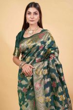 Sugathari Women's Rama Green kanjivaram banarasi silk saree for Patola festival Wedding silk with rich pallu Design sarees for women with blouse piece (San JM) - Image 4
