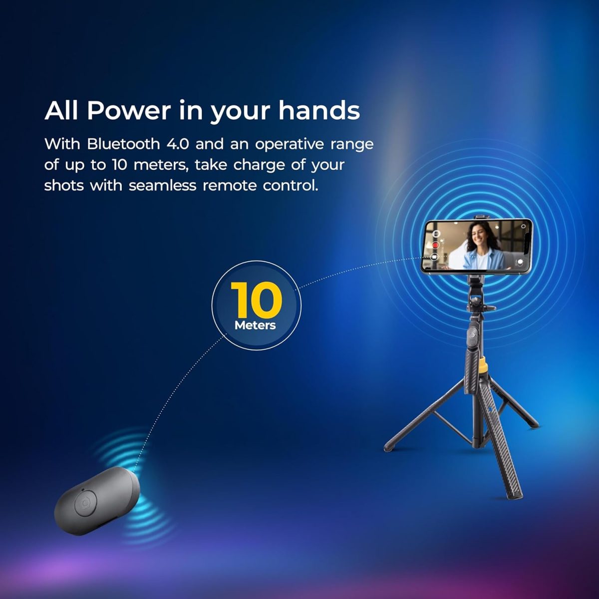 DIGITEK® (DTR-555 SS) 5.57ft Foldable Tripod Selfie Stick for Smartphones & Gopro Action Cameras, 360° Rotation, 3-Leg Base, 2Kg Load, 10m Wireless Remote, 7 Section Adjustable, for Selfie & Vloggers - Image 7