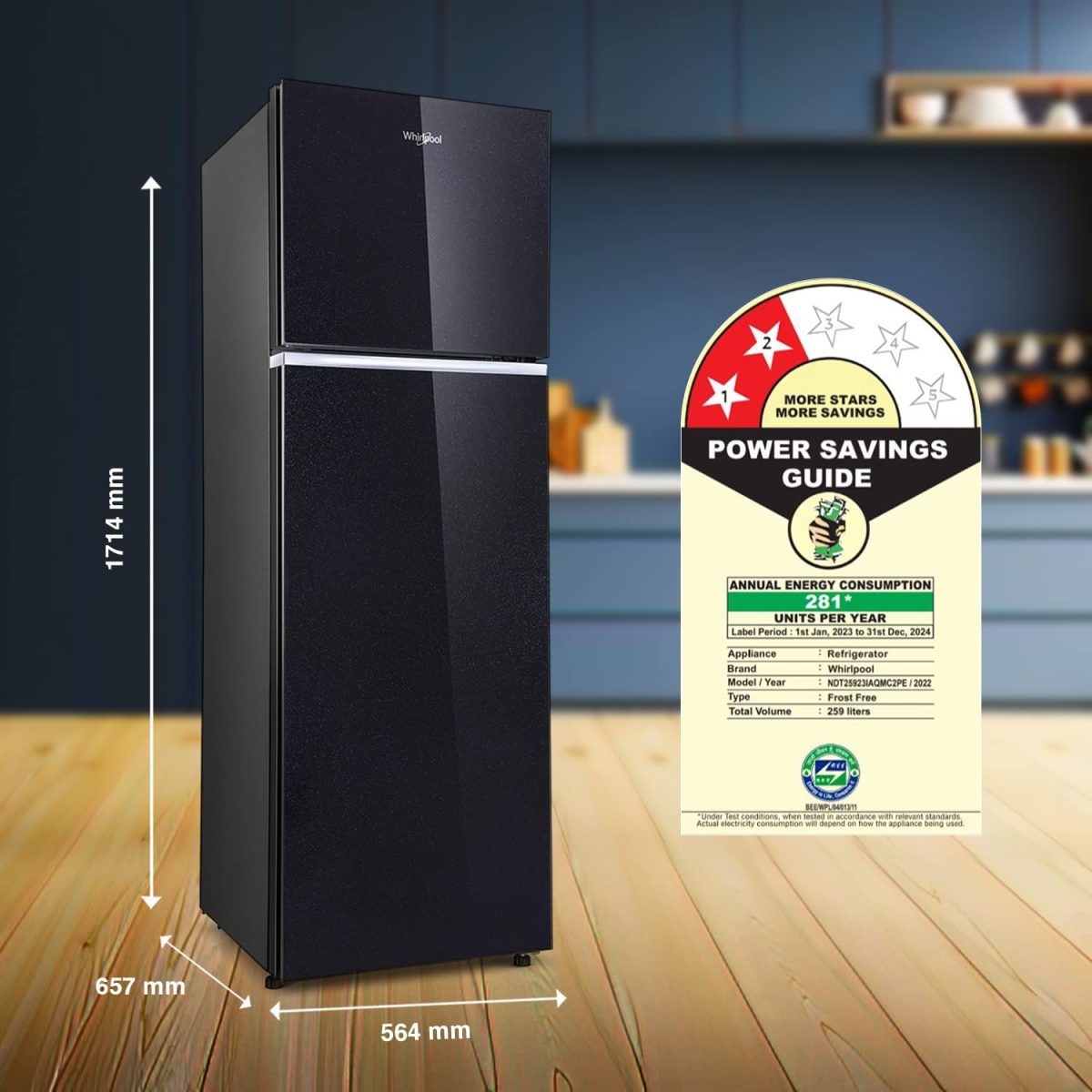 Whirlpool 259 L 2 Star IntelliFresh Inverter Frost Free Inverter Double Door Refrigerator (IF INV ELT 305GD CRYSTAL BLACK (2S) TL) - Image 2