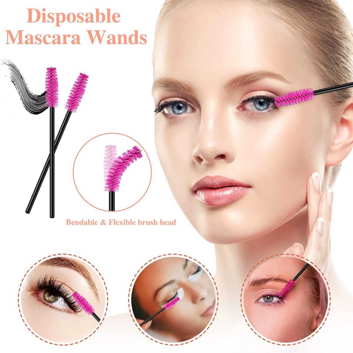 Myynti 50 Mascara Wand Spoolies and Lip Brushes, Lipstick Lipgloss Applicator for Eyebrow Eyelash Extension Makeup Kits Black - Image 6