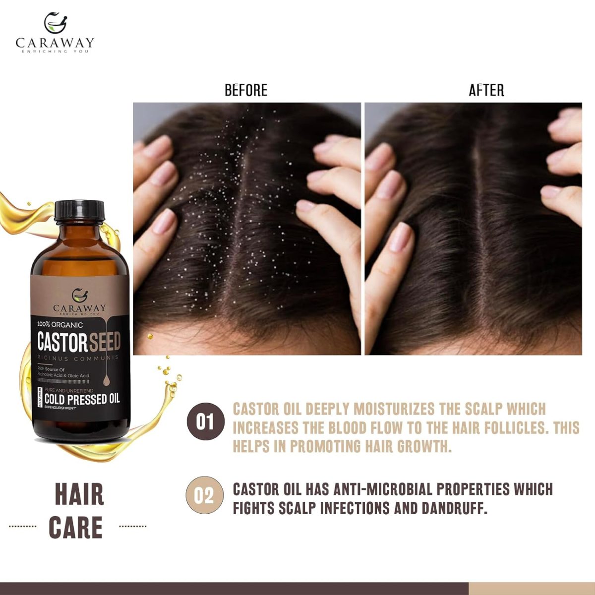 CARAWAY Organic Cold Pressed Castor Oil – Edible for Constipation Relief & Hexane-Free Castor Oil for Hair Growth, liver detox Skin & Joint pain glass bottle – 236 ml / 8 oz - Image 7