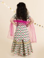 Pspeaches Girls Off White Floral Yoke Design Empire Pure Cotton Kurti With Skirt With Dupatta (White) - Image 3