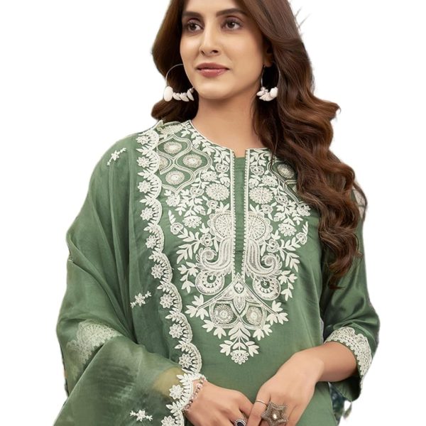 SIRIL Women's Rayon Viscose Sequence Embrodery Straight Kurta Pant with Dupatta Set