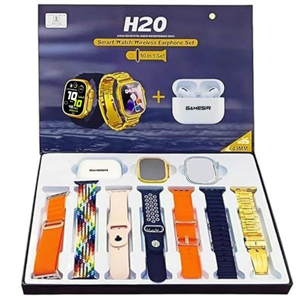 GameSir H20 Smartwatch Combo: Bluetooth Calling, Health Monitoring, Android & iOS Support – 10-in-1 Set (Watch, TWS Buds, Case, 7 Straps Multicolours) for Men & Women
