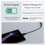 Ambrane Braided Type C Cable (Pack Of 2) Unbreakable 3A Fast Charging 1.5M For Smartphones,Tablets,Laptops & Other Type C Devices,Pd Technology,480Mbps Data Sync,Quick Charge 3.0 (Rct-15 Combo)-Black - Image 3
