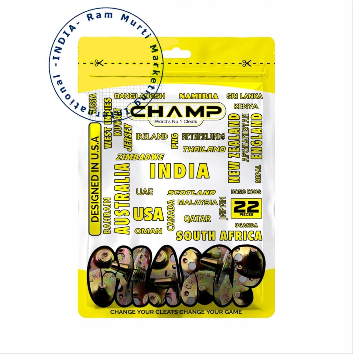 22 Yards Full Metal Cricket Shoes Spikes Nails (Golden) - Image 2