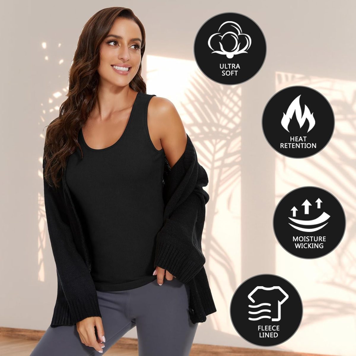 HSR Womens Thermal Fleece Lined Underwear Tops Camisole Apricot Sexy Stretchy Slim-Fit Tank Top Warm Base Velvet Touch Layer Vest (Free Size) (Bust Size : 66 to 90 CM) - Image 6