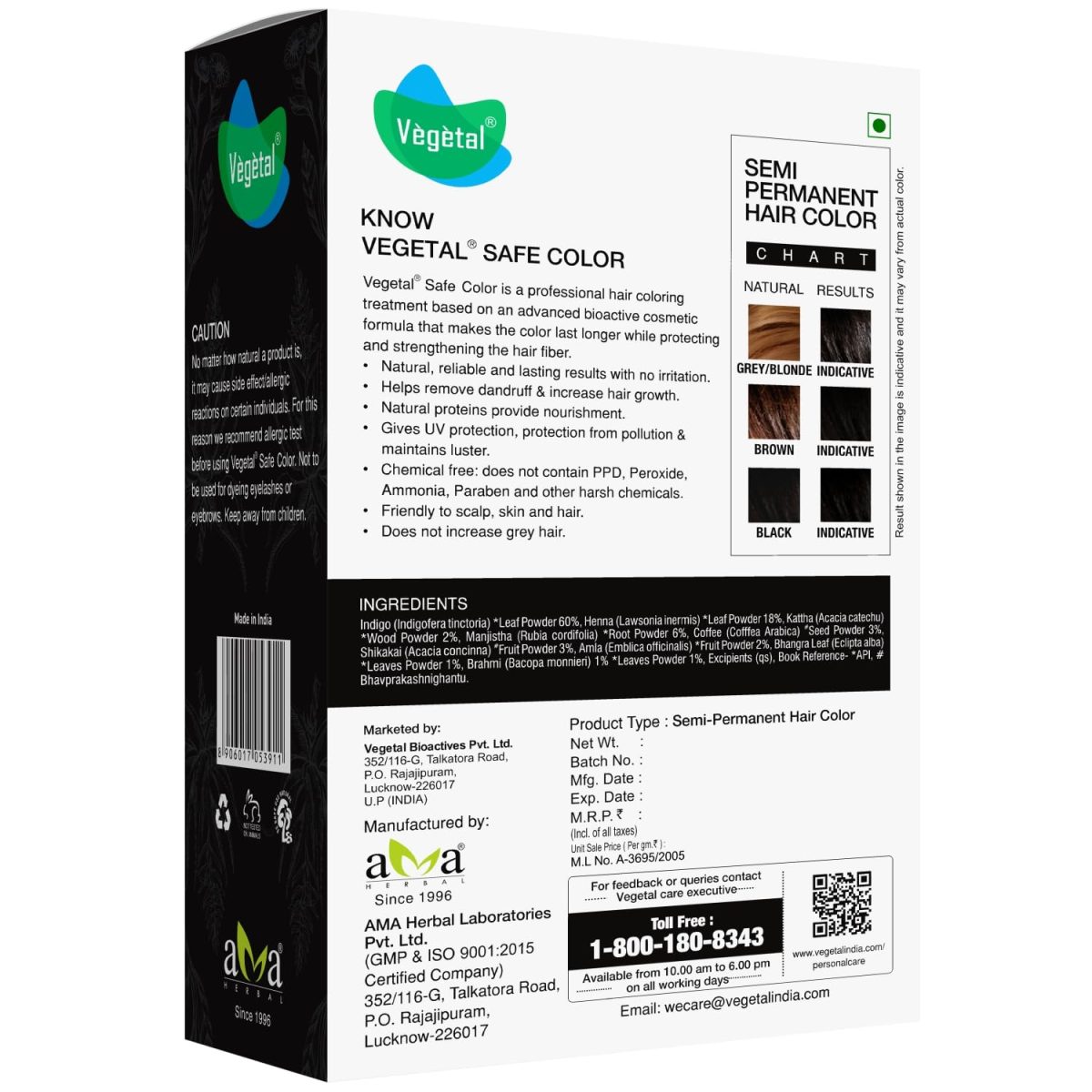 Vegetal Safe Hair Color -Soft Black 50gm - Certified Organic Chemical and Allergy Free Bio Natural Hair Color with No Ammonia Formula for Men & Women - Image 2