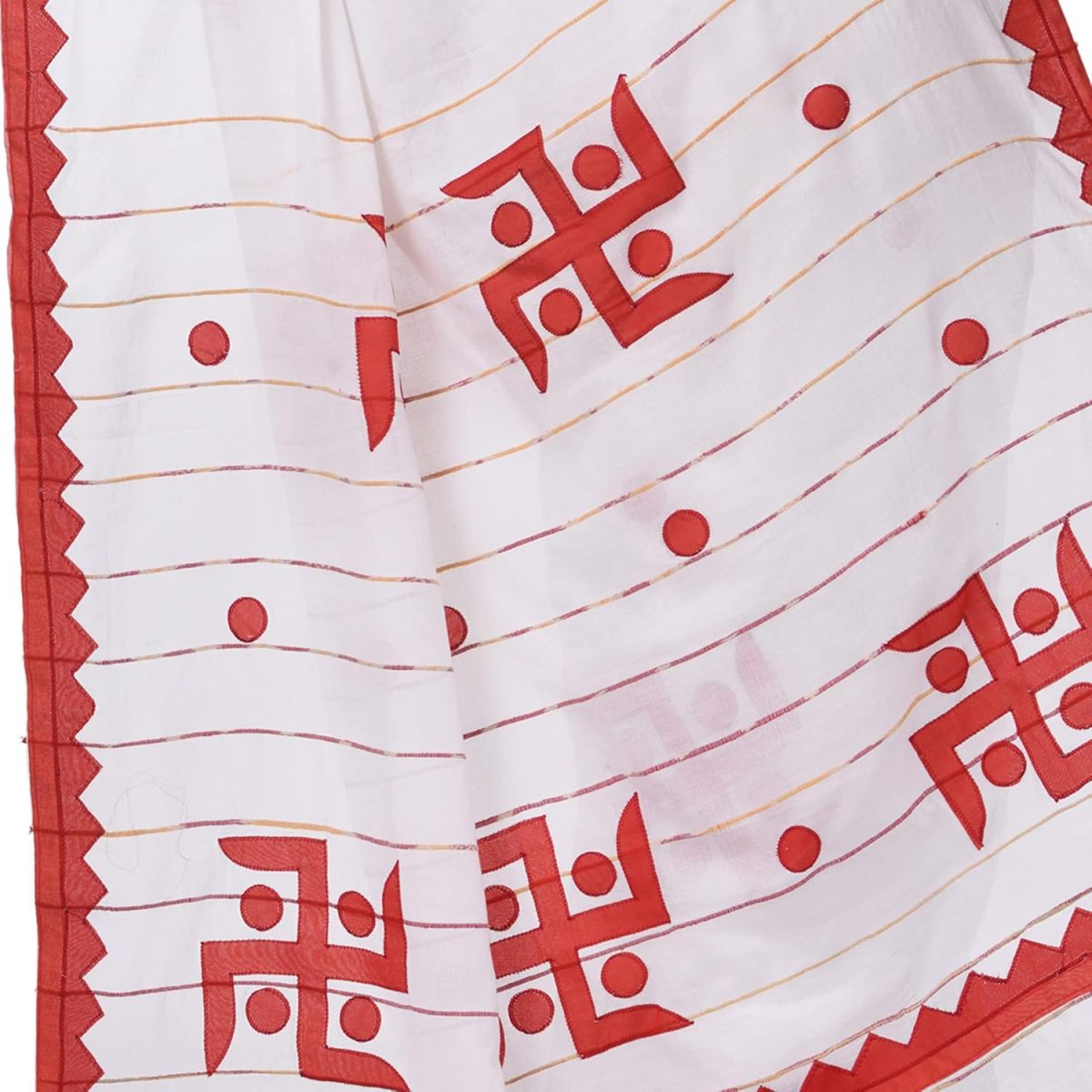 dB DESH BIDESH Women`s Bengali Khesh Pure Cotton Handloom Saree Swastik Designed With Blouse Piece - Image 4