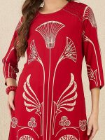 INDO ERA Women's Straight Viscose Rayon Ethnic Motifs Printed Kurta & Palazzo Set (IESTR10489) - Image 3