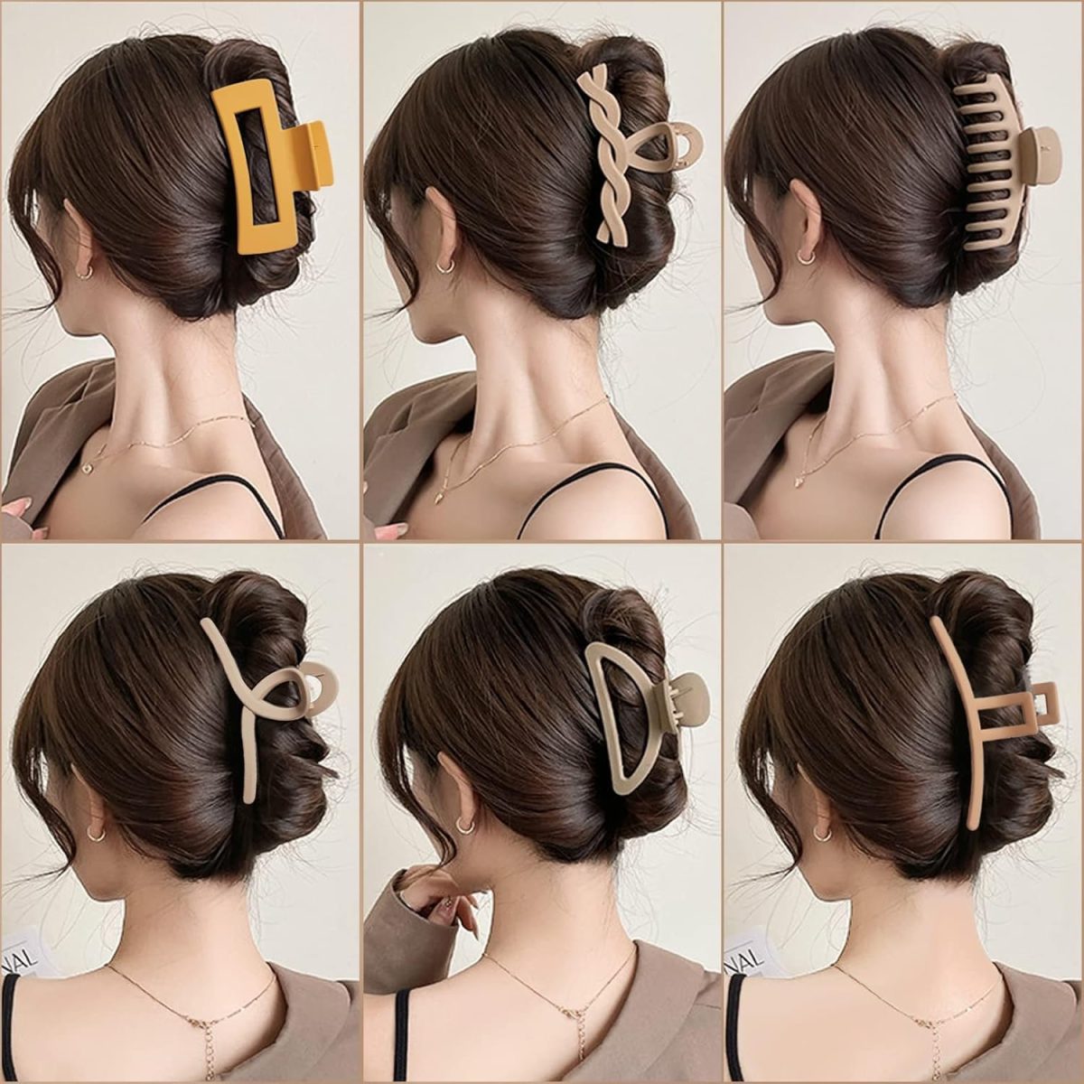 Bakefy-6 Pcs Big Hair Claw Clip,Small Medium Large for Women Thin Thick Long Hair Curls,Girl Matte Butterfly Banana Clips,Strong Clamp,Milk Coffee Color Hair Accessories 6 pattern claw - Image 7